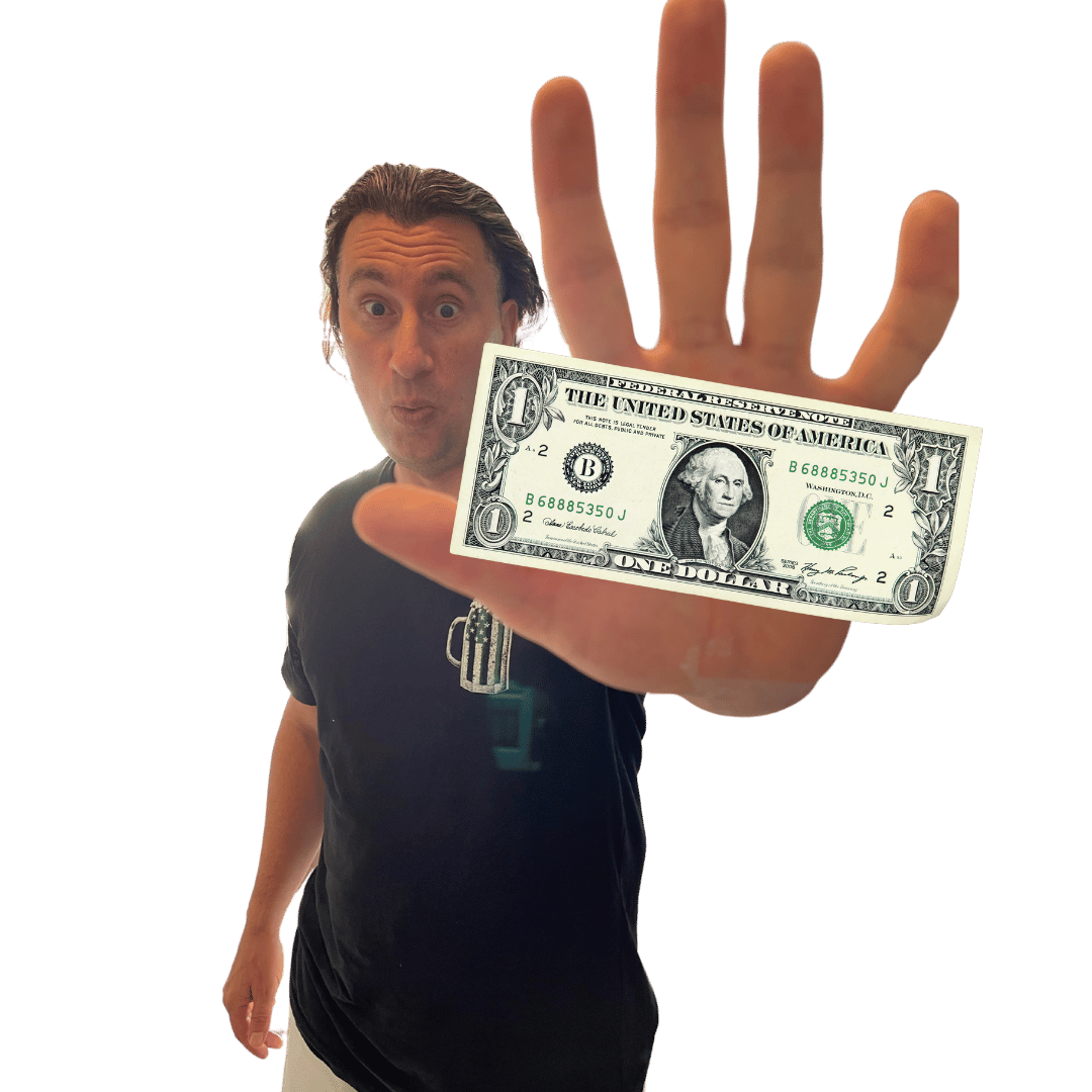 picture of Chad Napier Holding One Dollar Bill