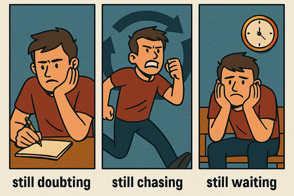 picture of animated illustration of being confused, doubting and repeating (the master of confusion)