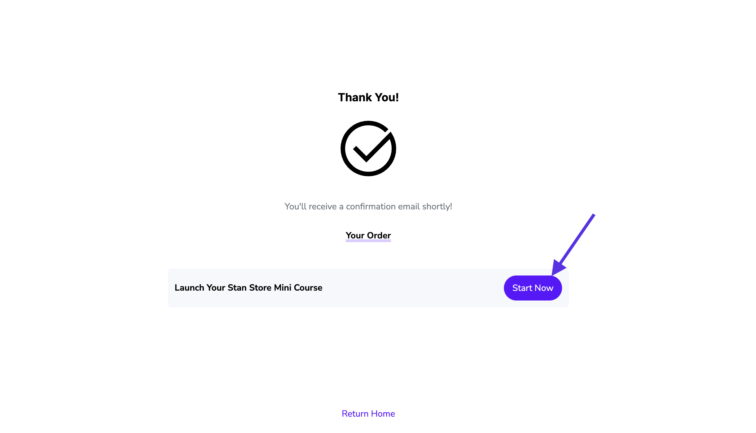 picture of Stanstore Thank You Page example