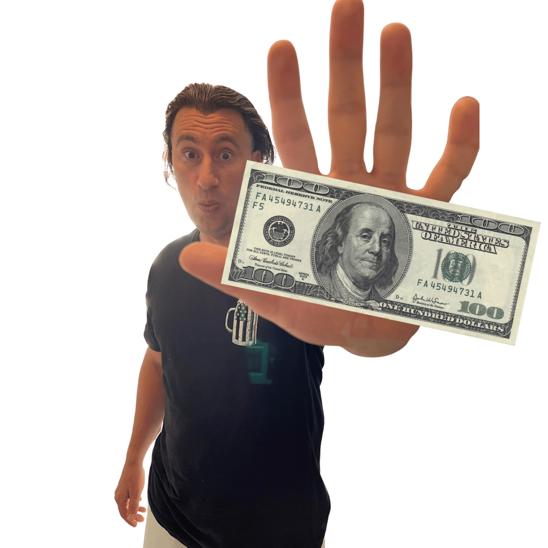 picture of Chad Napier holding a 100 Dollar Bill